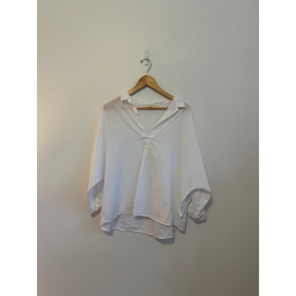 Stark X White Cotton Poplin V-Neck Oversized Blouse | Size Small